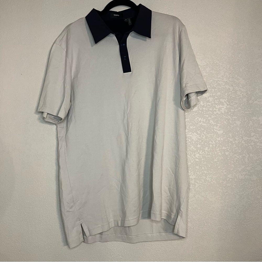 Theory Shirt Men Collared Short Sleeves Gray/Navy Size XL Pima Cotton Blend